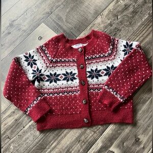 Red and White Patterned Cardigan